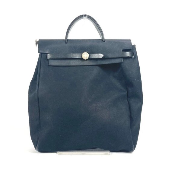 HERMES Herbag ad PM Handbag Tote Bag Hand Bag Leather/Canvas Black - Picture 2 of 16